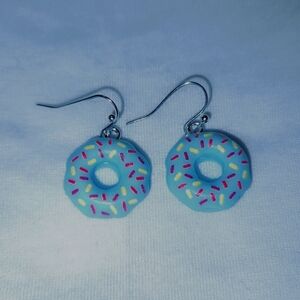 Homemade light blue donut earrings!